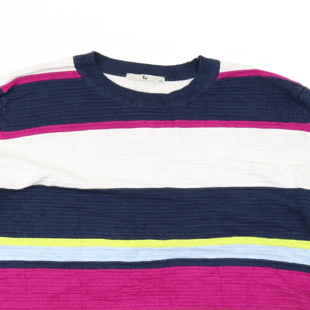 TU Womens Blue Striped Knit Pullover Jumper Size 22