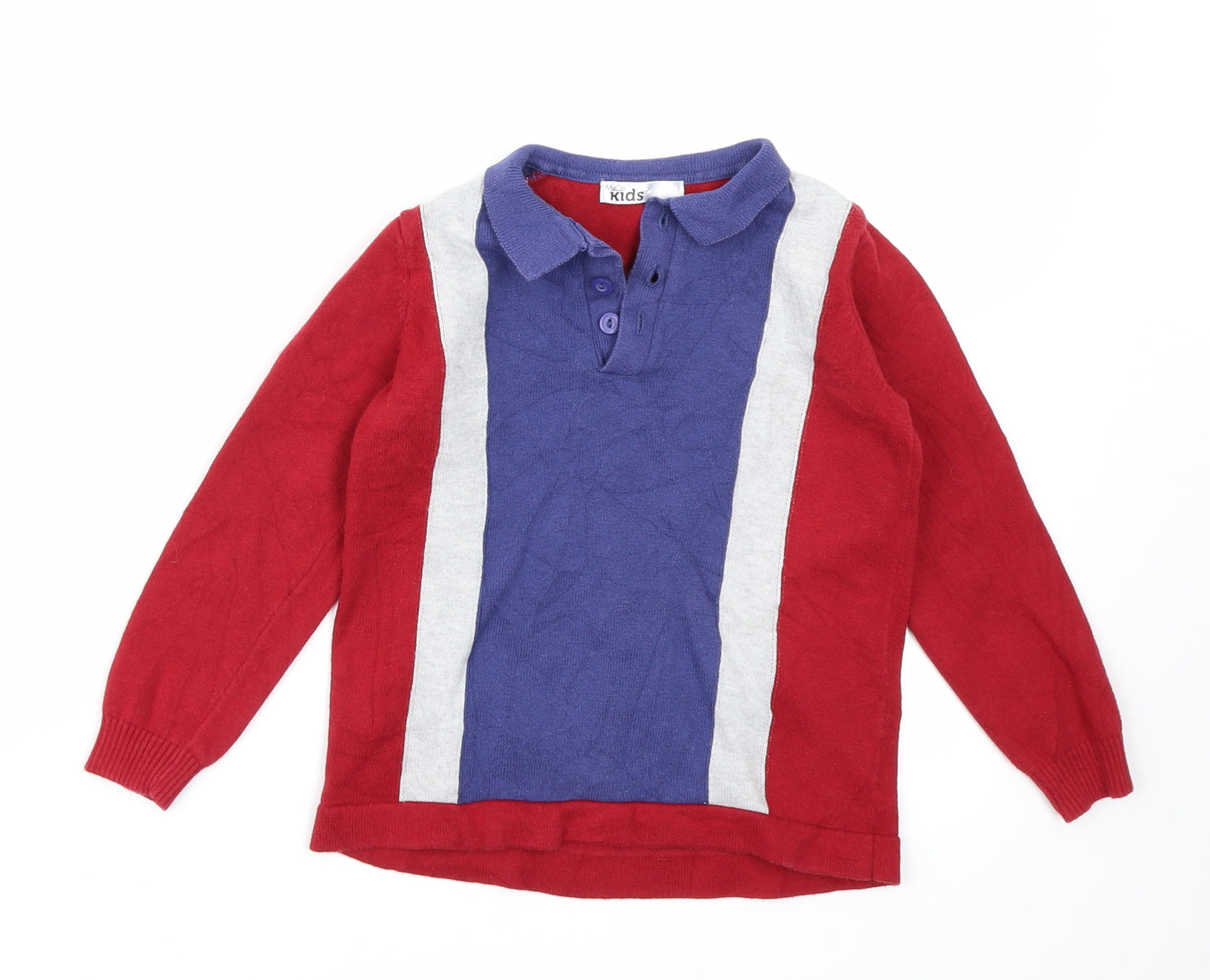 M&Co Boys Red Colourblock Knit Basic Polo Size 4-5 Years