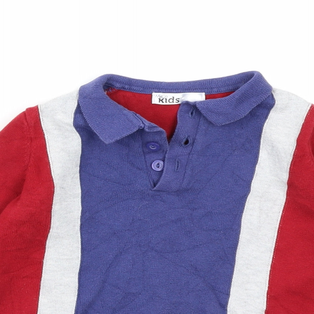 M&Co Boys Red Colourblock Knit Basic Polo Size 4-5 Years