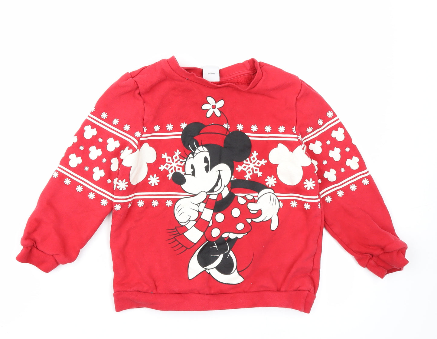Disney Girls Red Fair Isle  Pullover Sweatshirt Size 6-7 Years  - Minnie Mouse