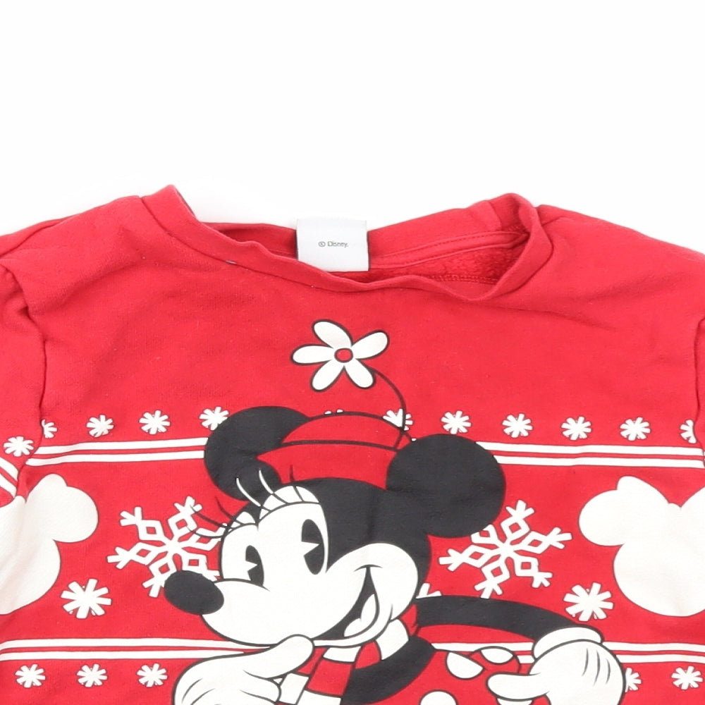 Disney Girls Red Fair Isle  Pullover Sweatshirt Size 6-7 Years  - Minnie Mouse