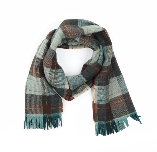 Front view of Preworn unisex brown plaid scarf one size