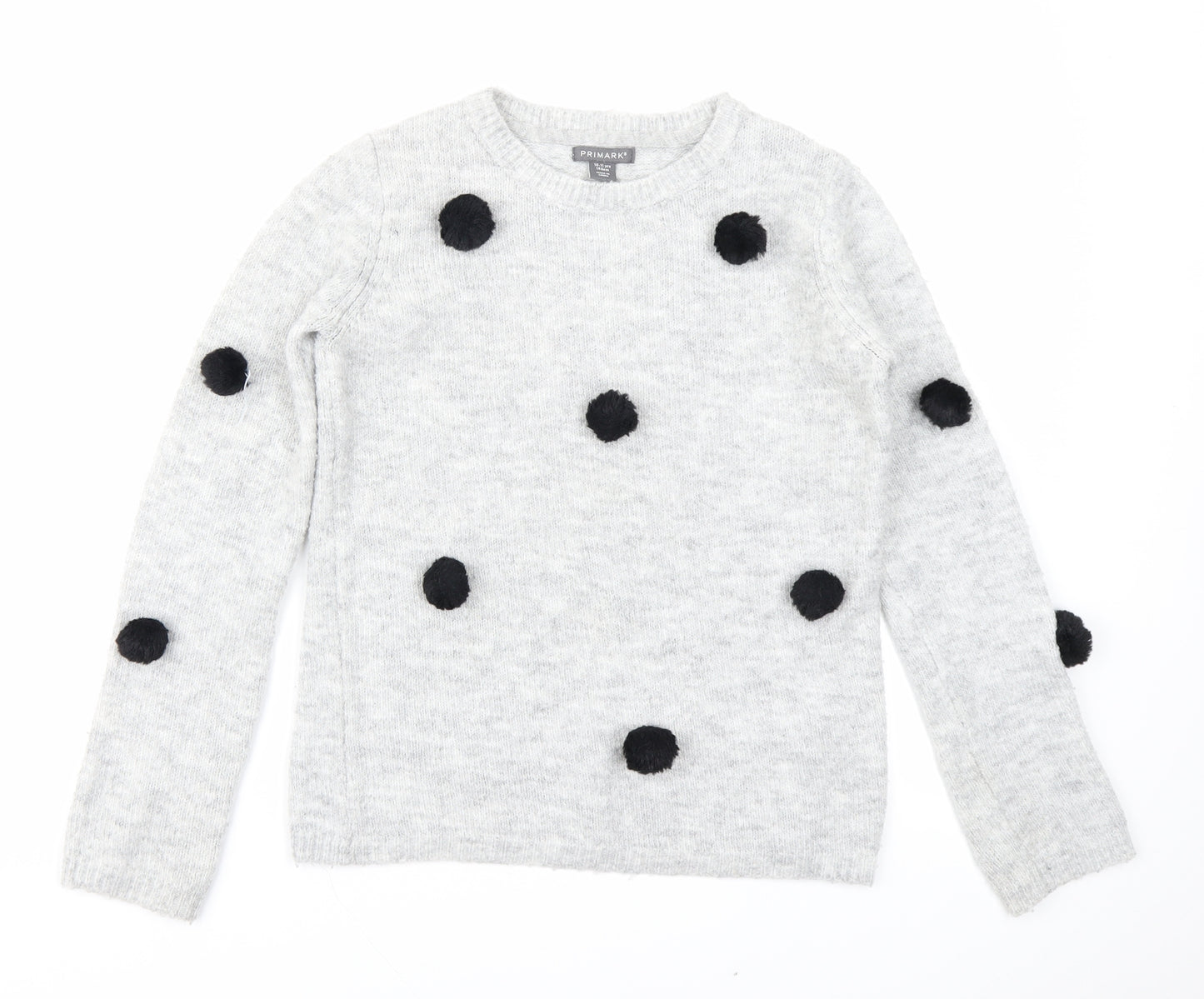 Primark Girls Grey Spotted  Pullover Jumper Size 10-11 Years