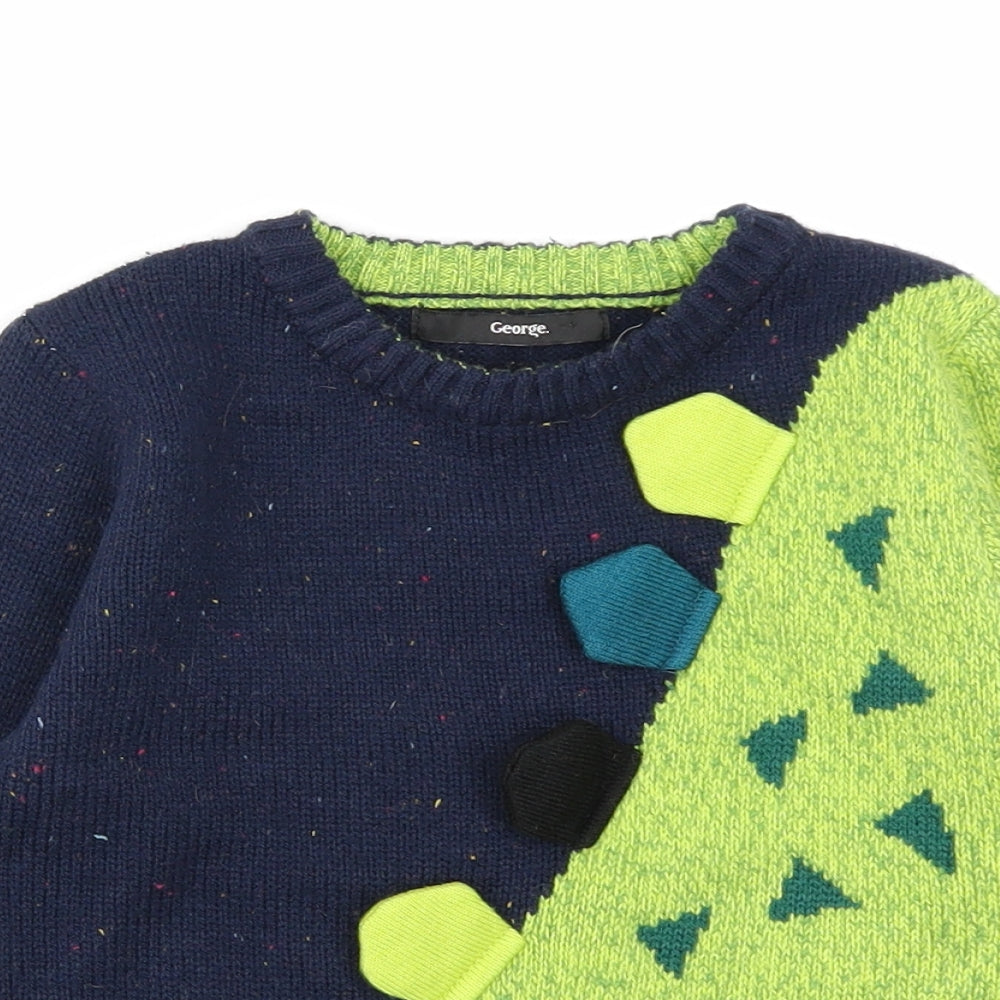 George Boys Blue  Knit Pullover Jumper Size 3-4 Years  - Dinosaur
