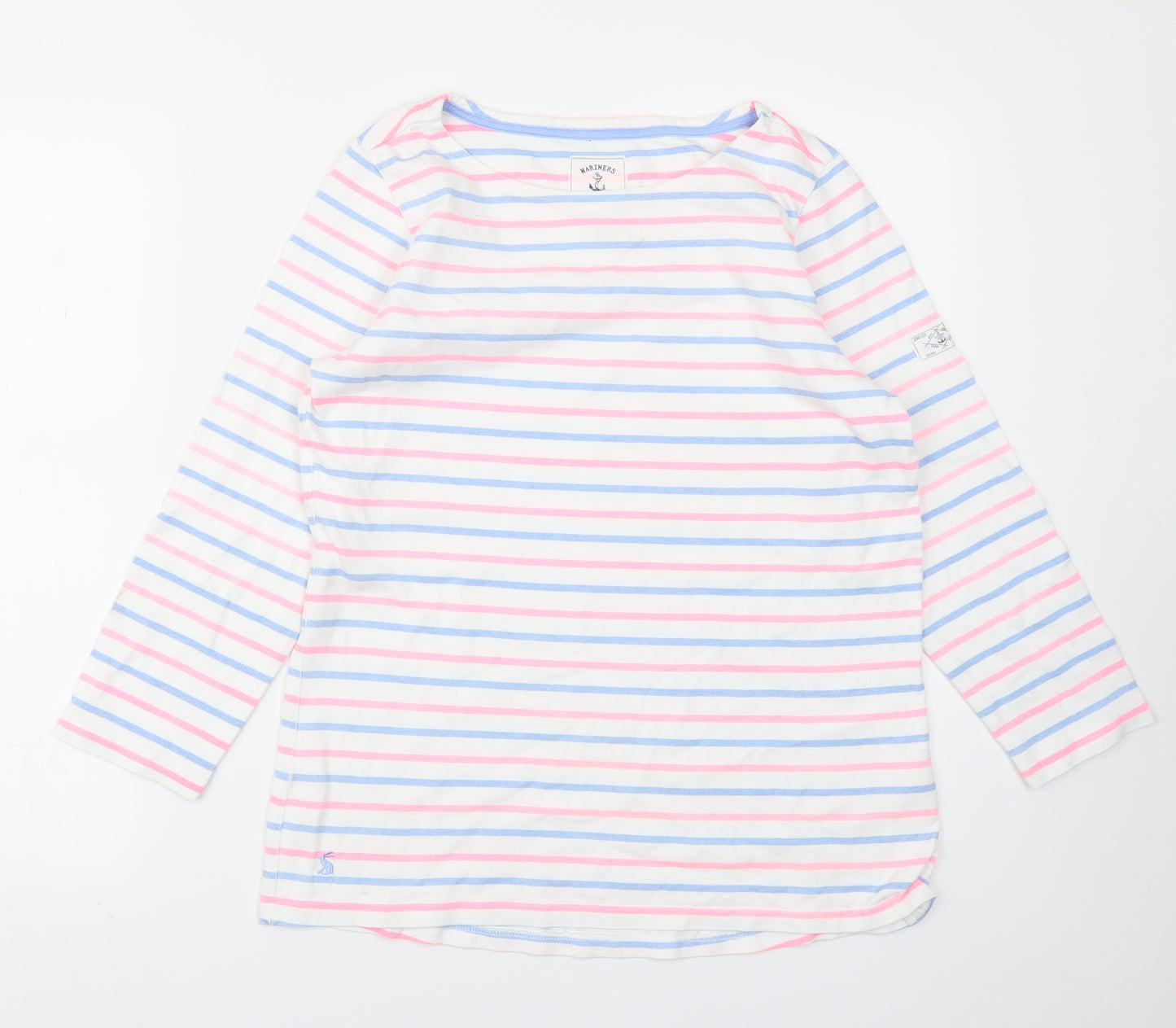 Joules Womens White Striped  Basic T-Shirt Size 12
