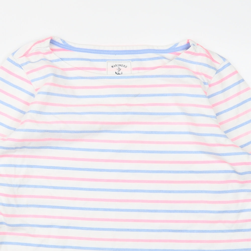 Joules Womens White Striped  Basic T-Shirt Size 12