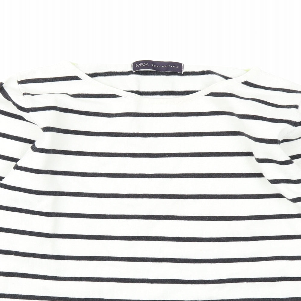M&S Collection Womens White Striped  Basic T-Shirt Size 10