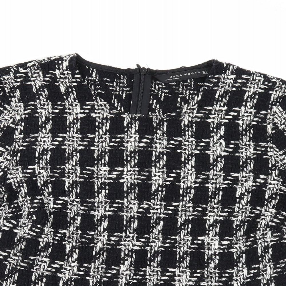 Zara Womens Black Check  Basic T-Shirt Size S