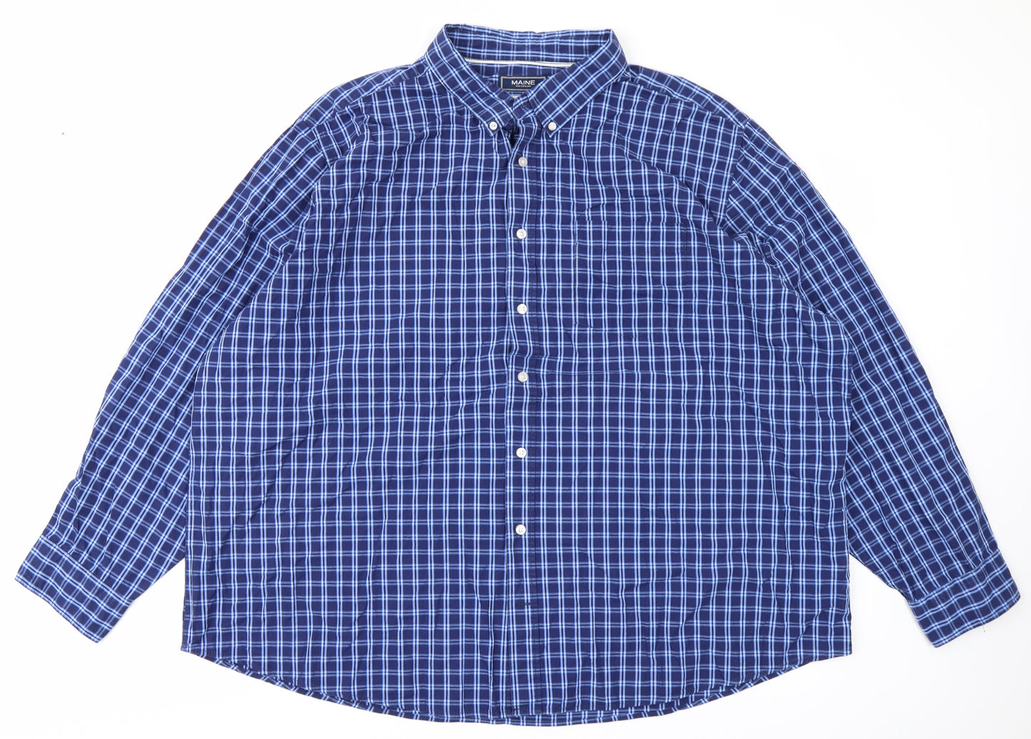 Maine Mens Blue Plaid   Button-Up Size 4XL