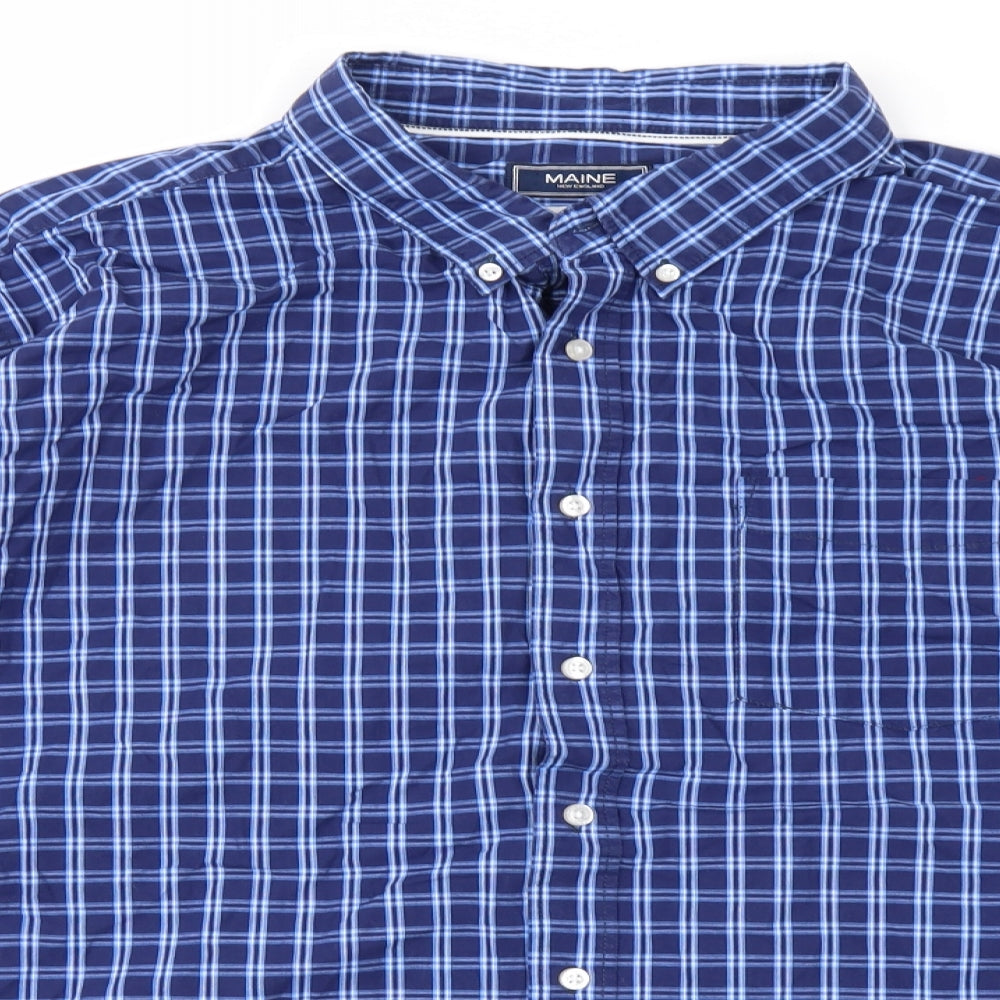 Maine Mens Blue Plaid   Button-Up Size 4XL