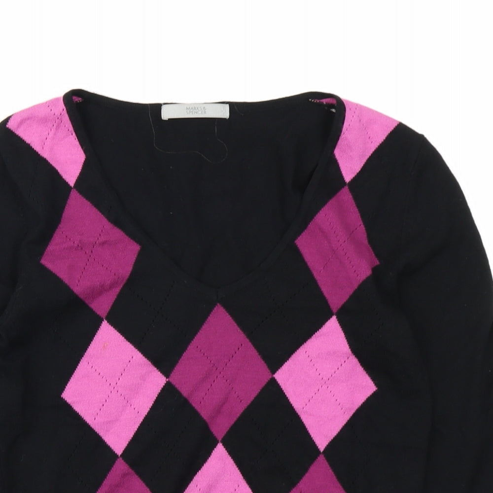 Marks & Spencer Womens Black Argyle/Diamond  Pullover Jumper Size 8