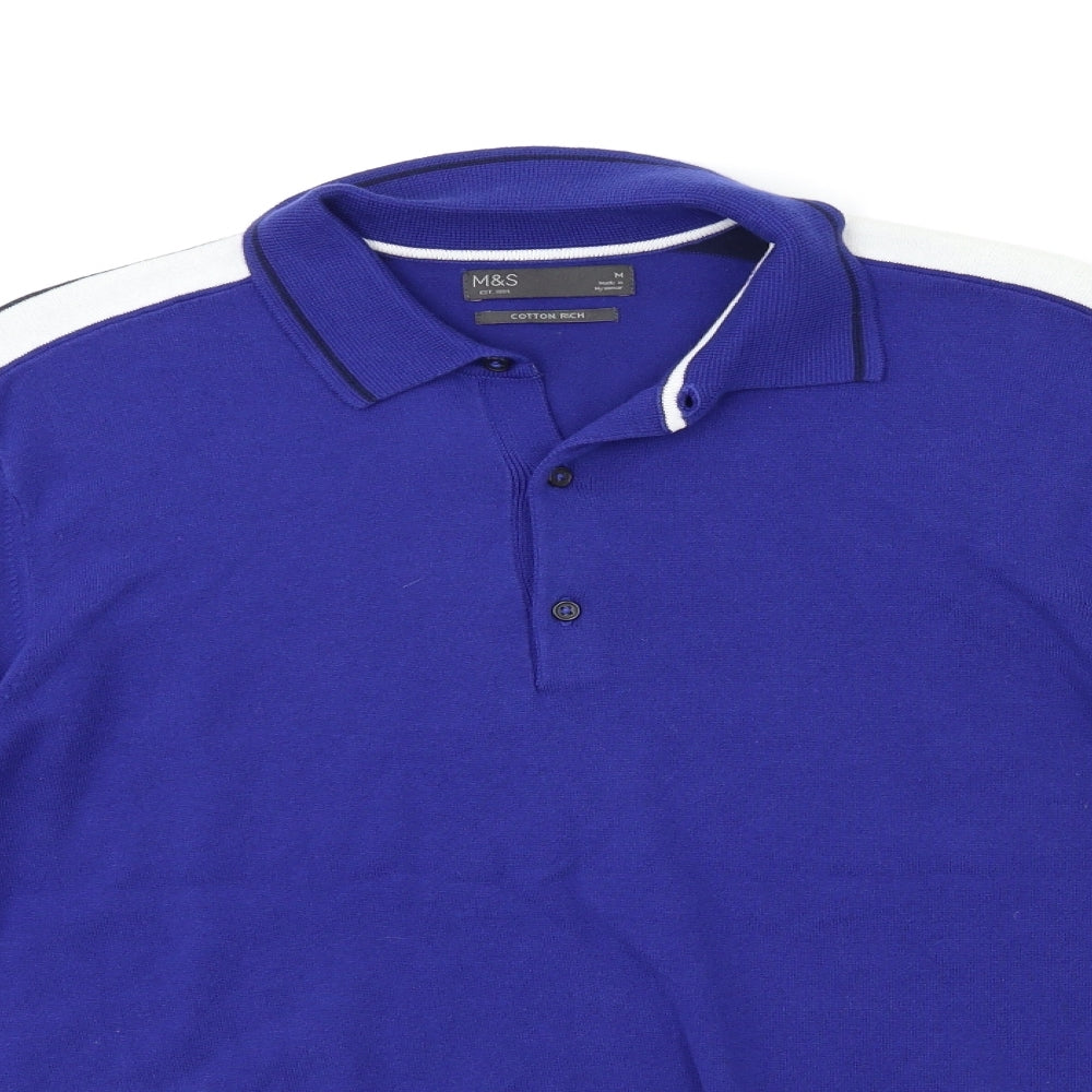 Marks and Spencer Mens Blue Striped Knit Pullover Jumper Size M