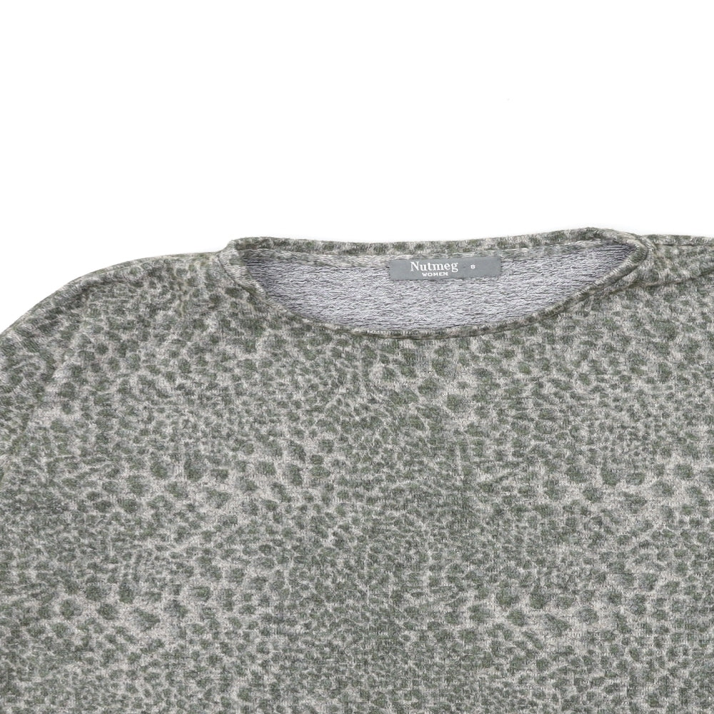 Nutmeg Womens Green Animal Print Knit Pullover Jumper Size 8