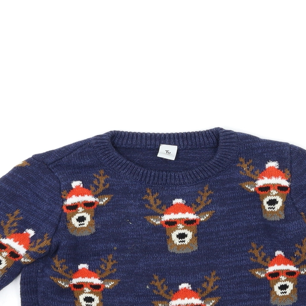 TU Boys Blue  Knit Pullover Jumper Size 5 Years  - CHRISTMAS