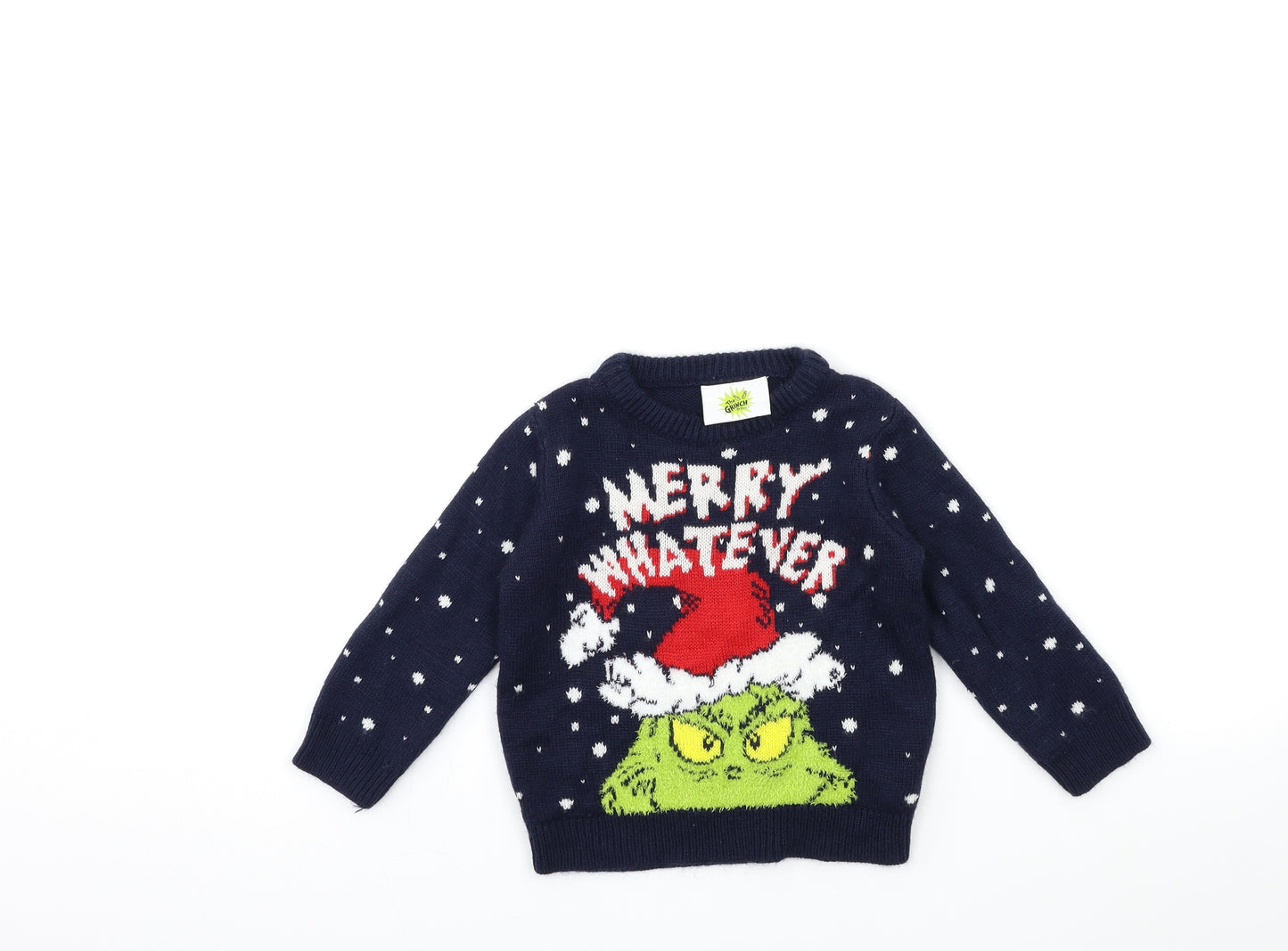 Primark Boys Blue  Knit Pullover Jumper Size 3-4 Years  - Grinch