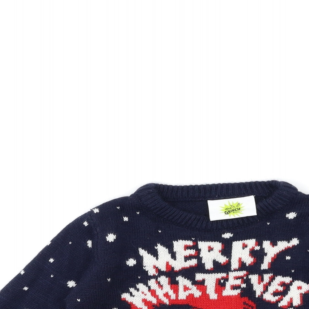 Primark Boys Blue  Knit Pullover Jumper Size 3-4 Years  - Grinch