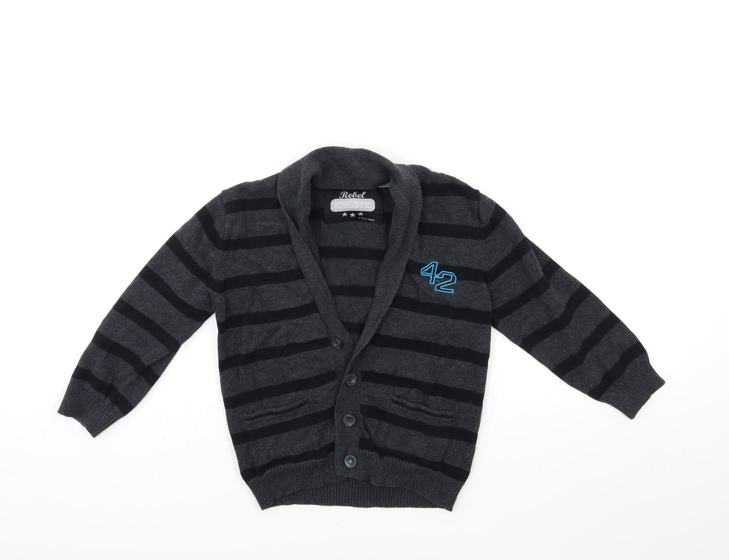 Rebel Boys Grey Striped Knit Cardigan Jumper Size 4-5 Years