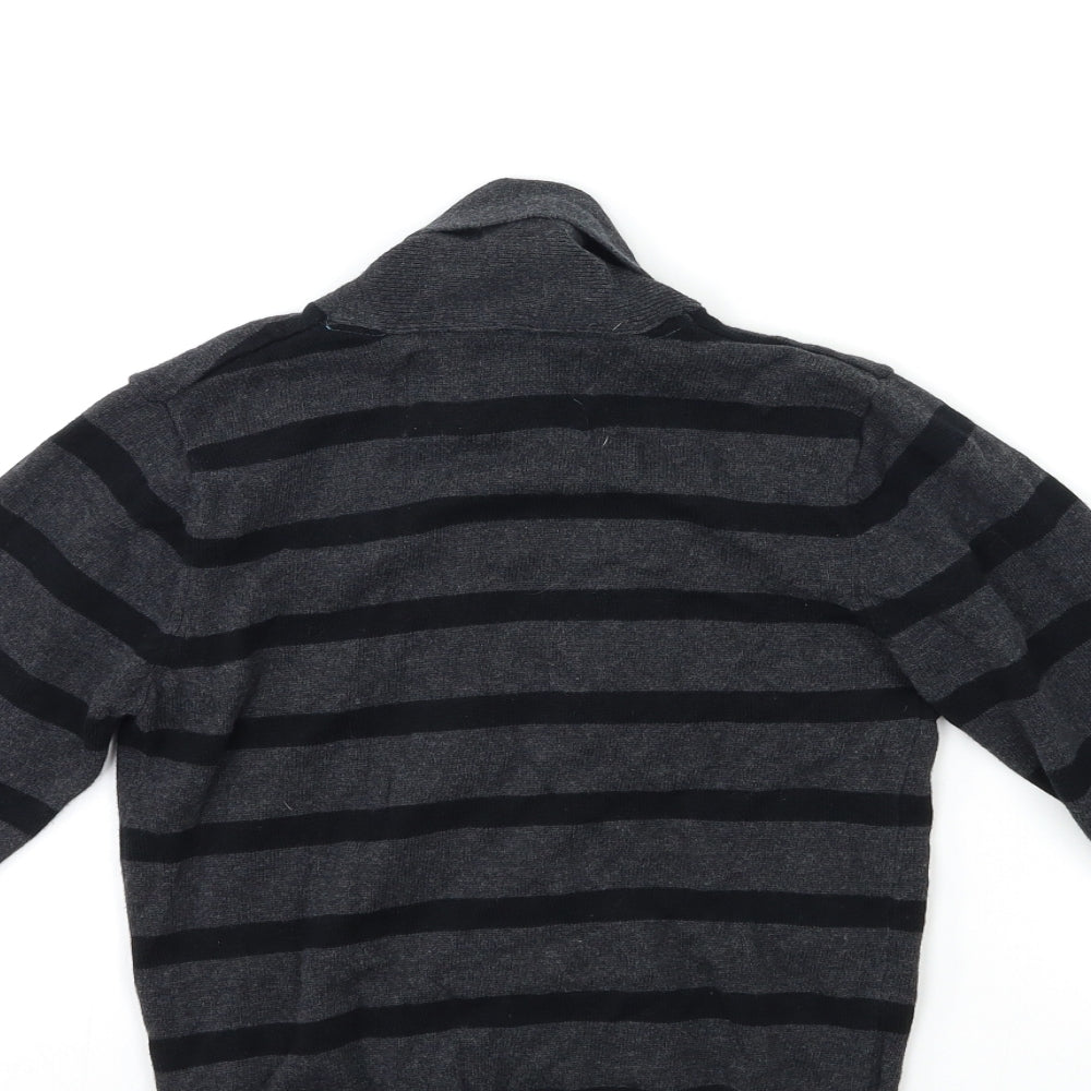 Rebel Boys Grey Striped Knit Cardigan Jumper Size 4-5 Years