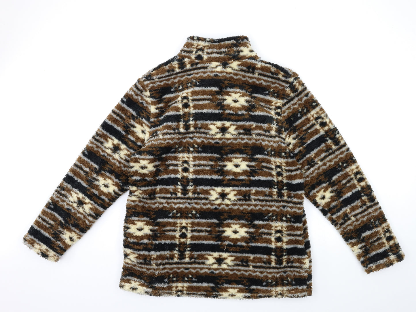 Cotton Traders Mens Brown Striped Fleece Pullover Jumper Size M