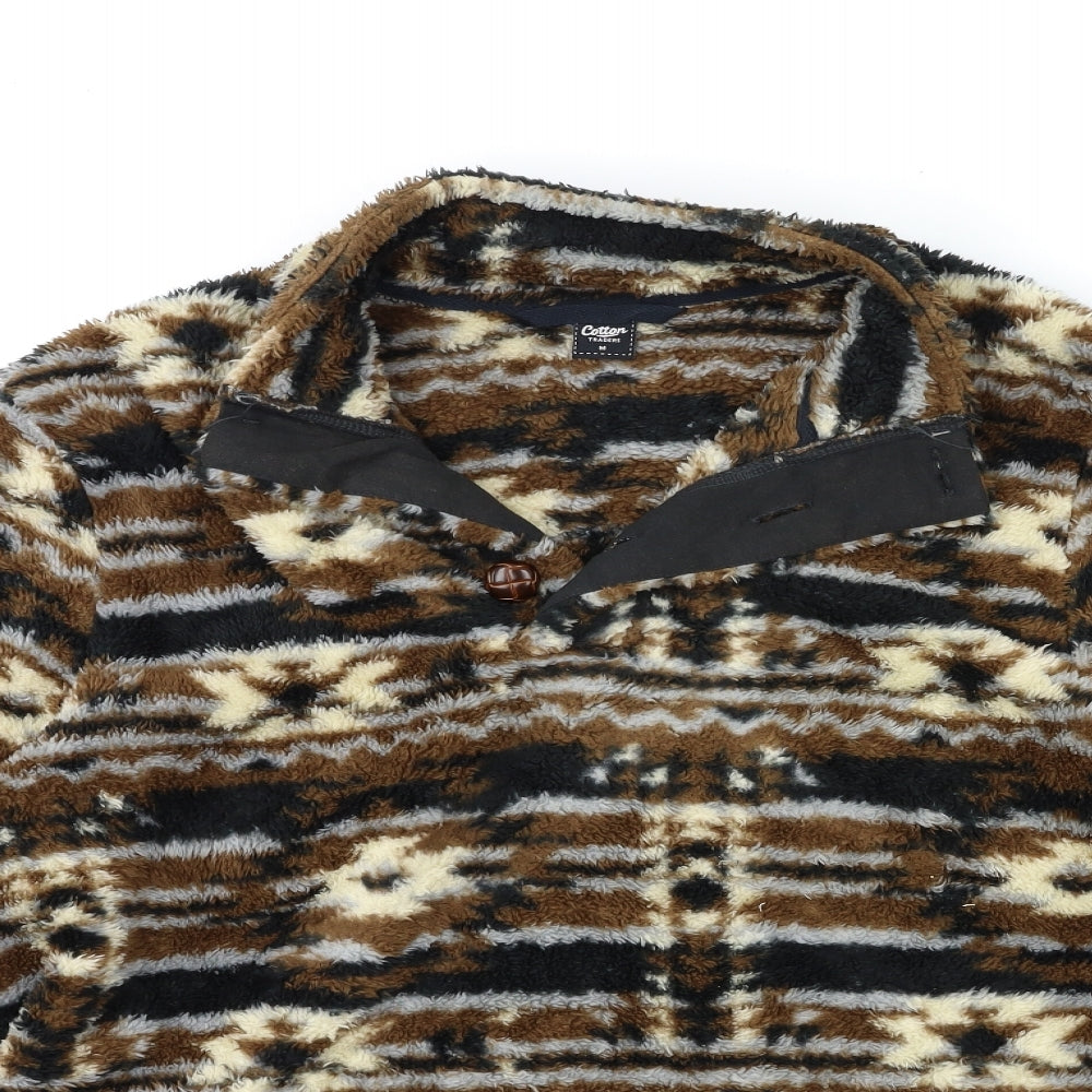 Cotton Traders Mens Brown Striped Fleece Pullover Jumper Size M