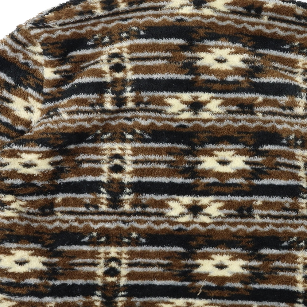 Cotton Traders Mens Brown Striped Fleece Pullover Jumper Size M