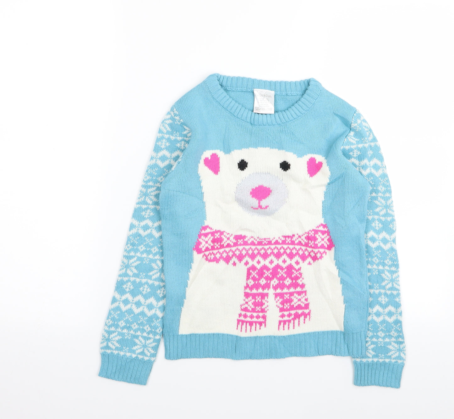 lily and dan Girls Blue Geometric  Pullover Jumper Size 7-8 Years