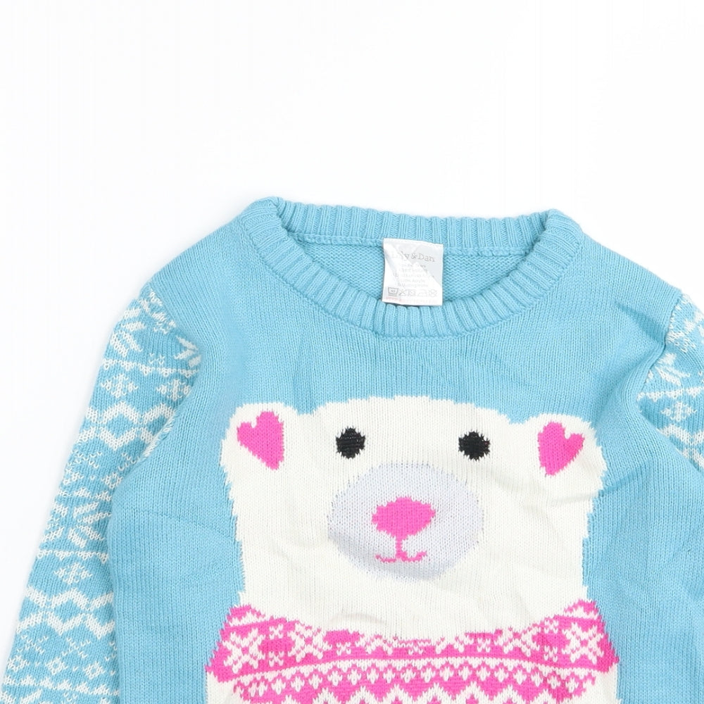 lily and dan Girls Blue Geometric  Pullover Jumper Size 7-8 Years