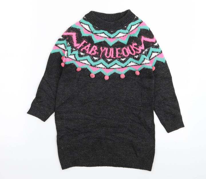 Matalan Girls Grey Geometric Pullover Jumper Size 6 Years