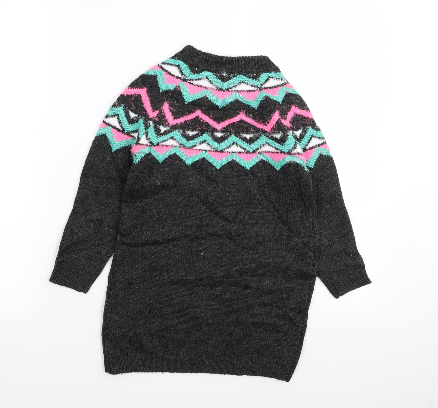 Matalan Girls Grey Geometric  Pullover Jumper Size 6 Years