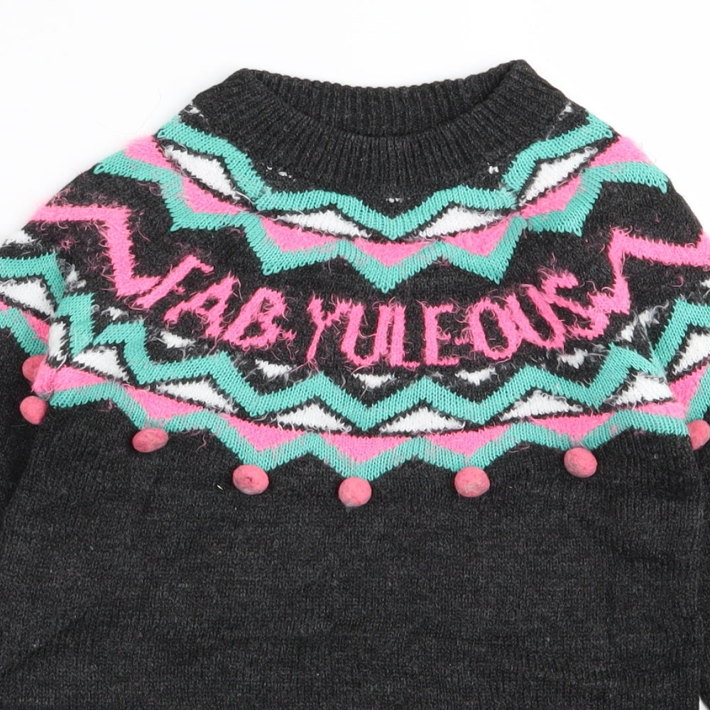Matalan Girls Grey Geometric  Pullover Jumper Size 6 Years