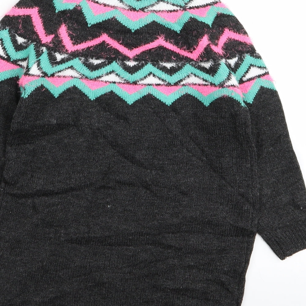 Matalan Girls Grey Geometric  Pullover Jumper Size 6 Years