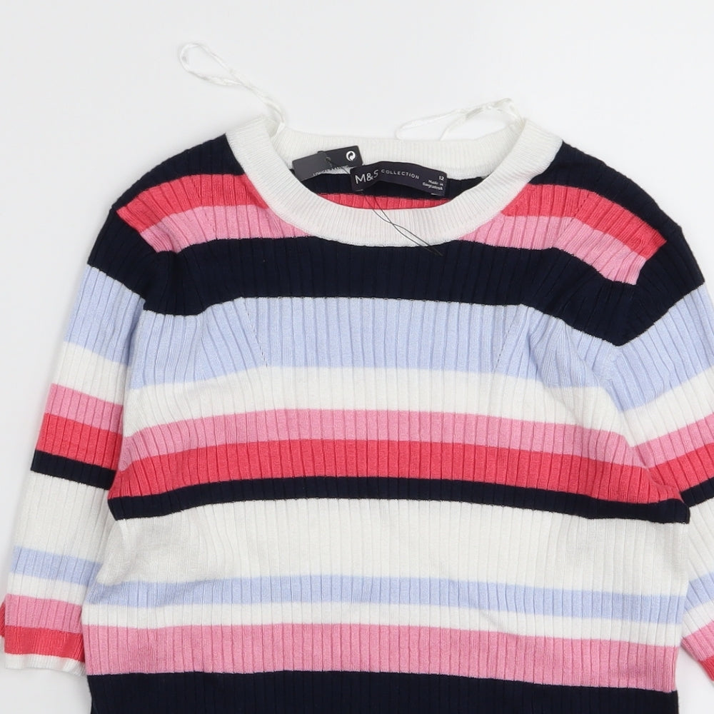 M&S Womens Multicoloured Striped  Basic T-Shirt Size 12