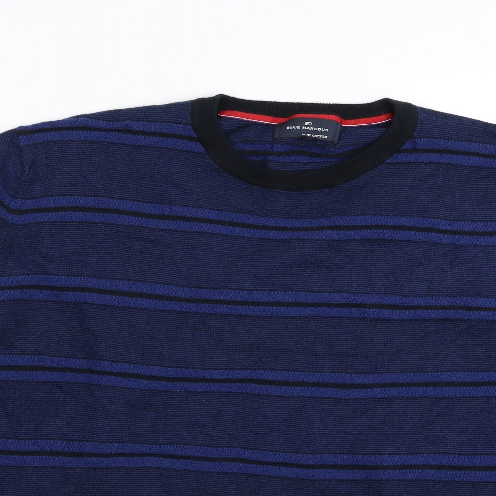 Blue Harbour Mens Blue Striped  Pullover Jumper Size XL