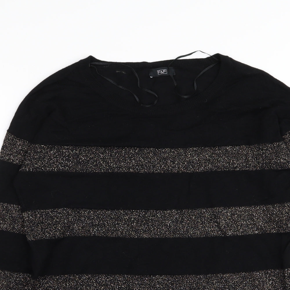 F&F Womens Black Striped  Pullover Jumper Size 12