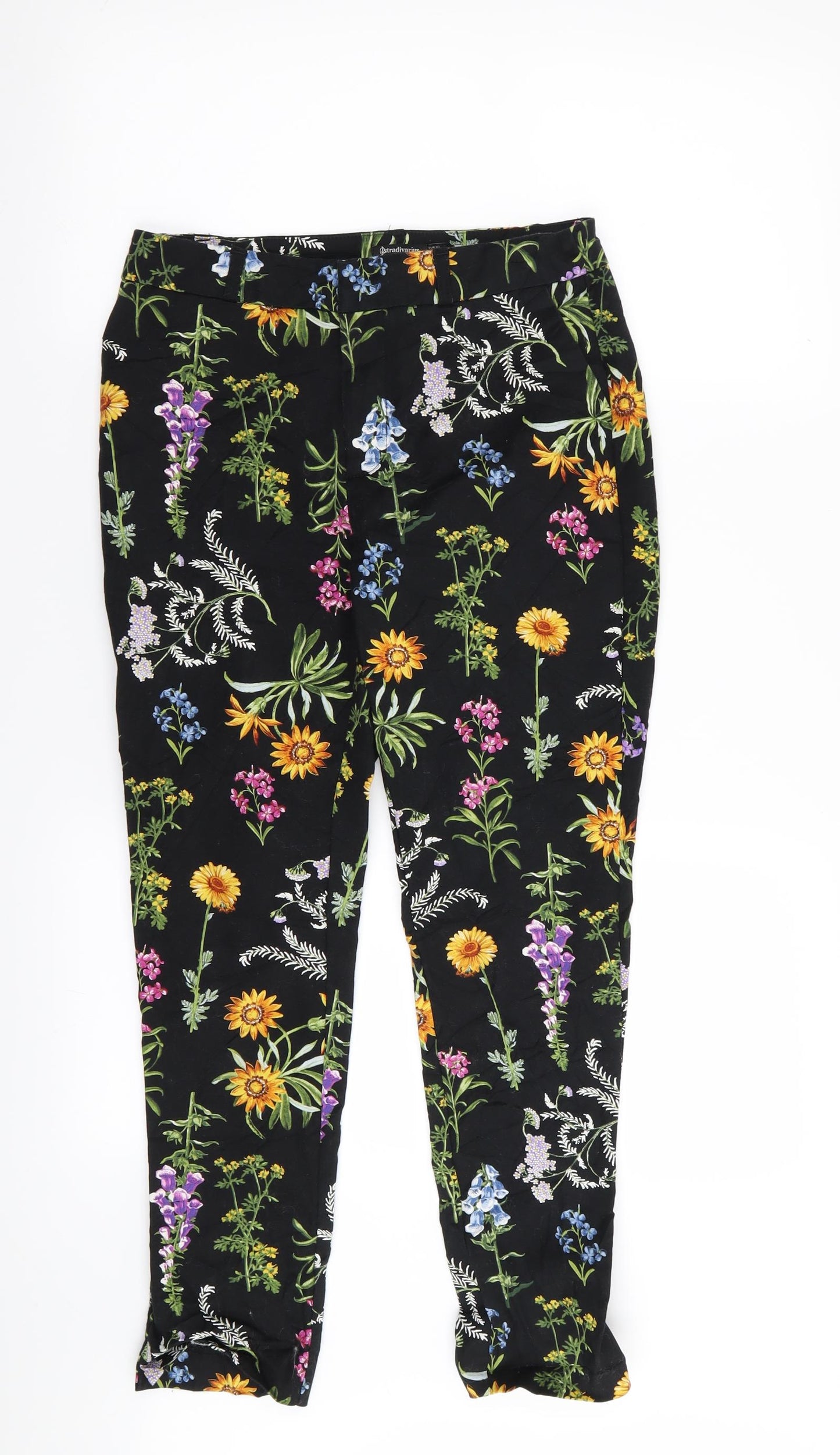 Stradavarius Womens Black Floral  Trousers  Size 6 L25 in