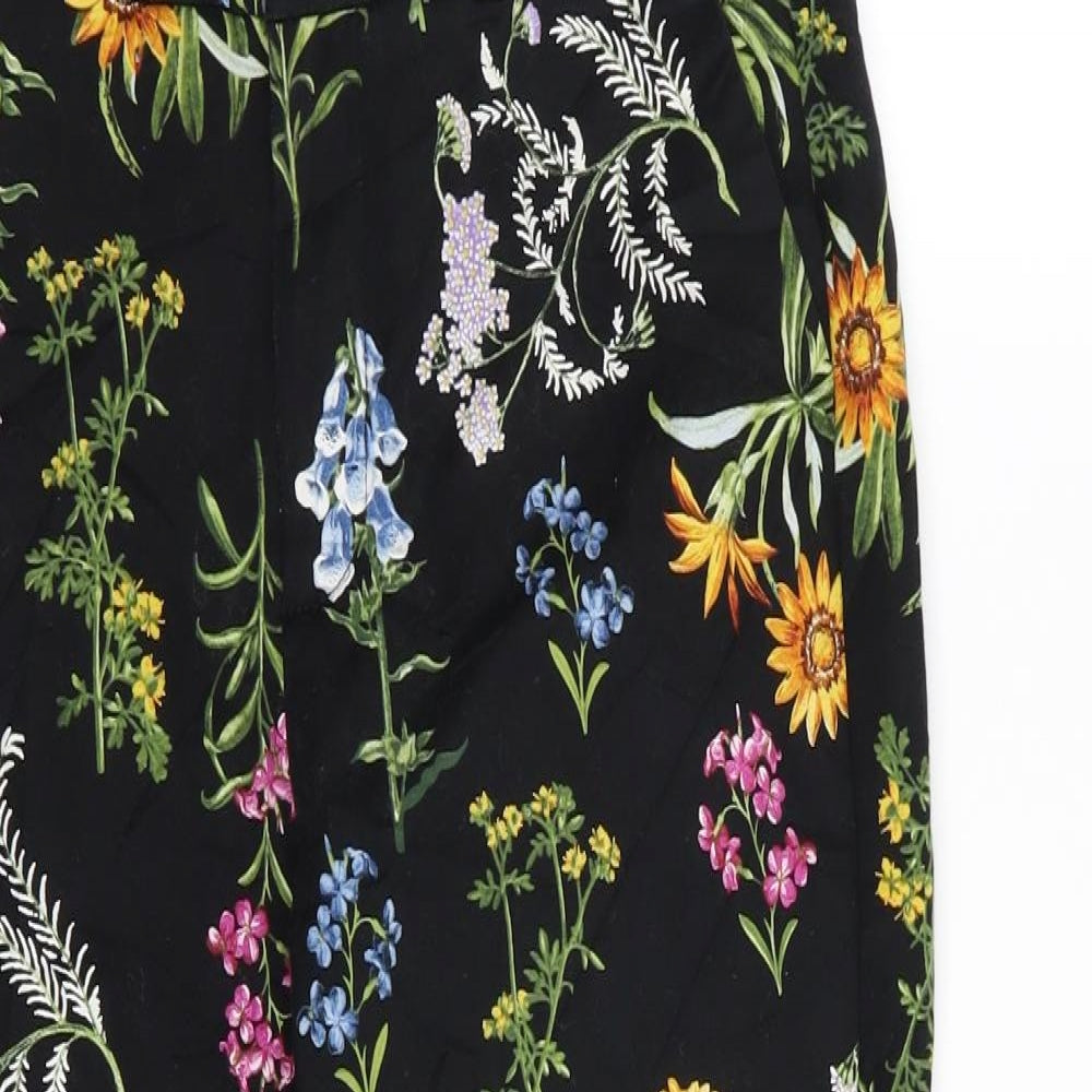 Stradavarius Womens Black Floral  Trousers  Size 6 L25 in