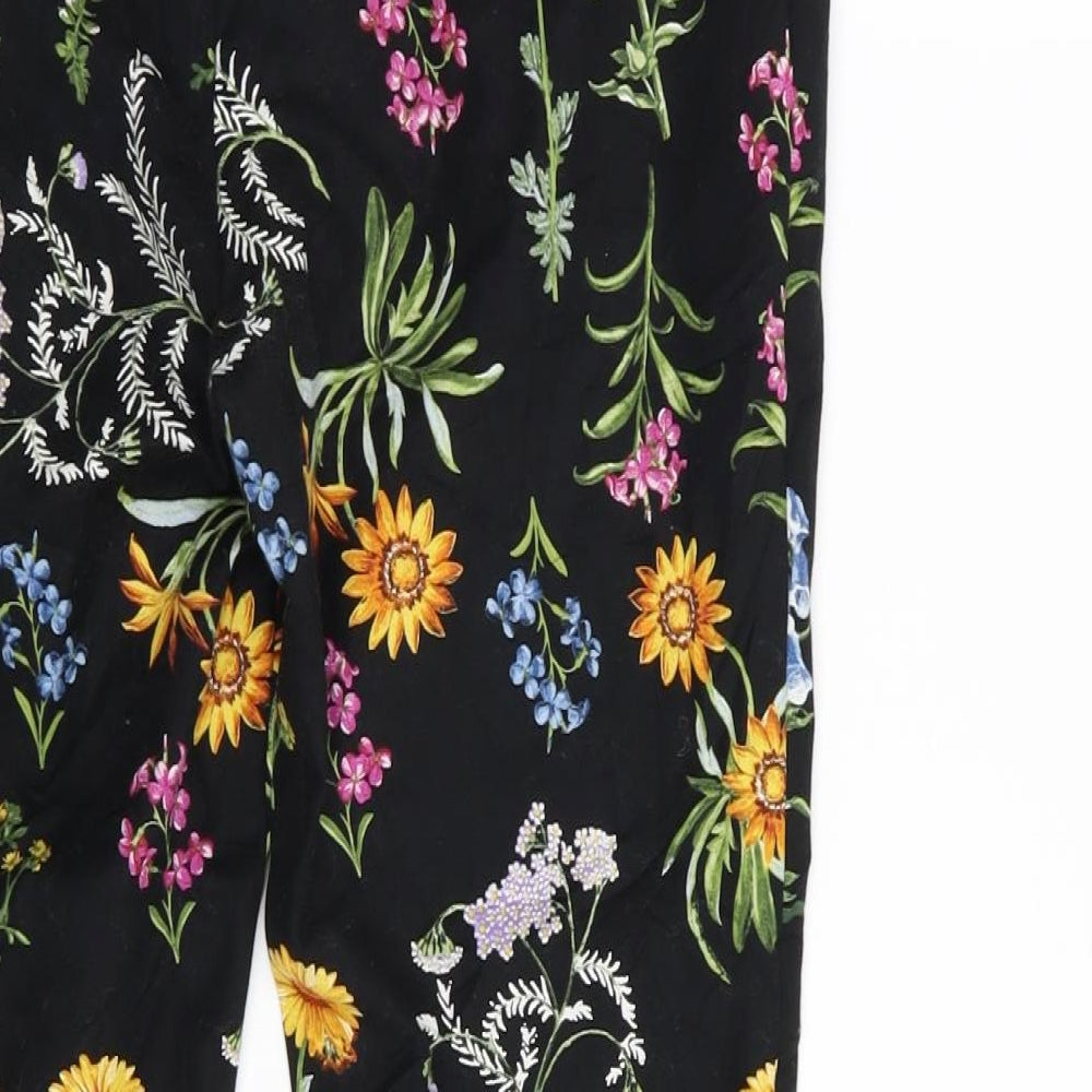 Stradavarius Womens Black Floral  Trousers  Size 6 L25 in