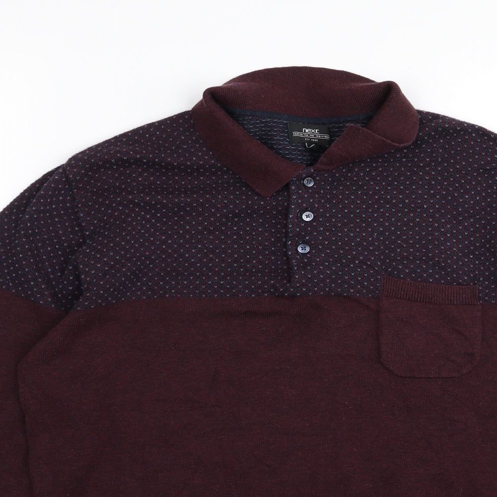 NEXT Mens Red Houndstooth   Polo Size M