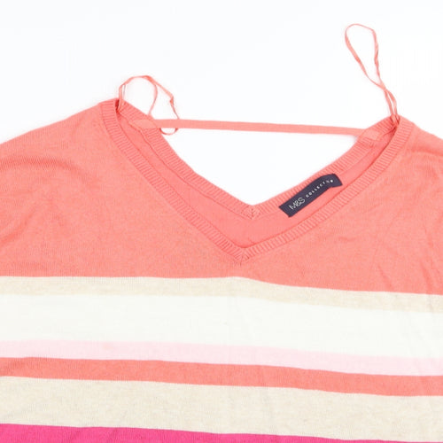 M&S Womens Multicoloured Striped  Basic T-Shirt Size 14