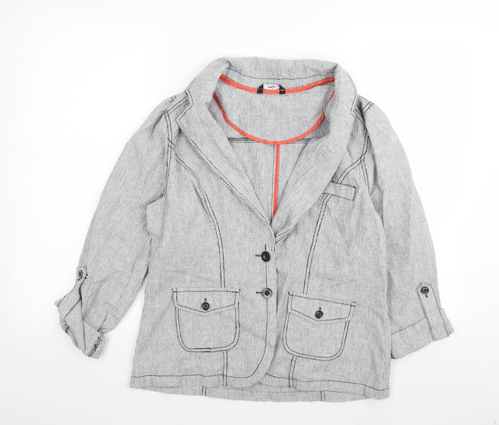 M&Co Womens Grey Striped Jacket Blazer Size 14
