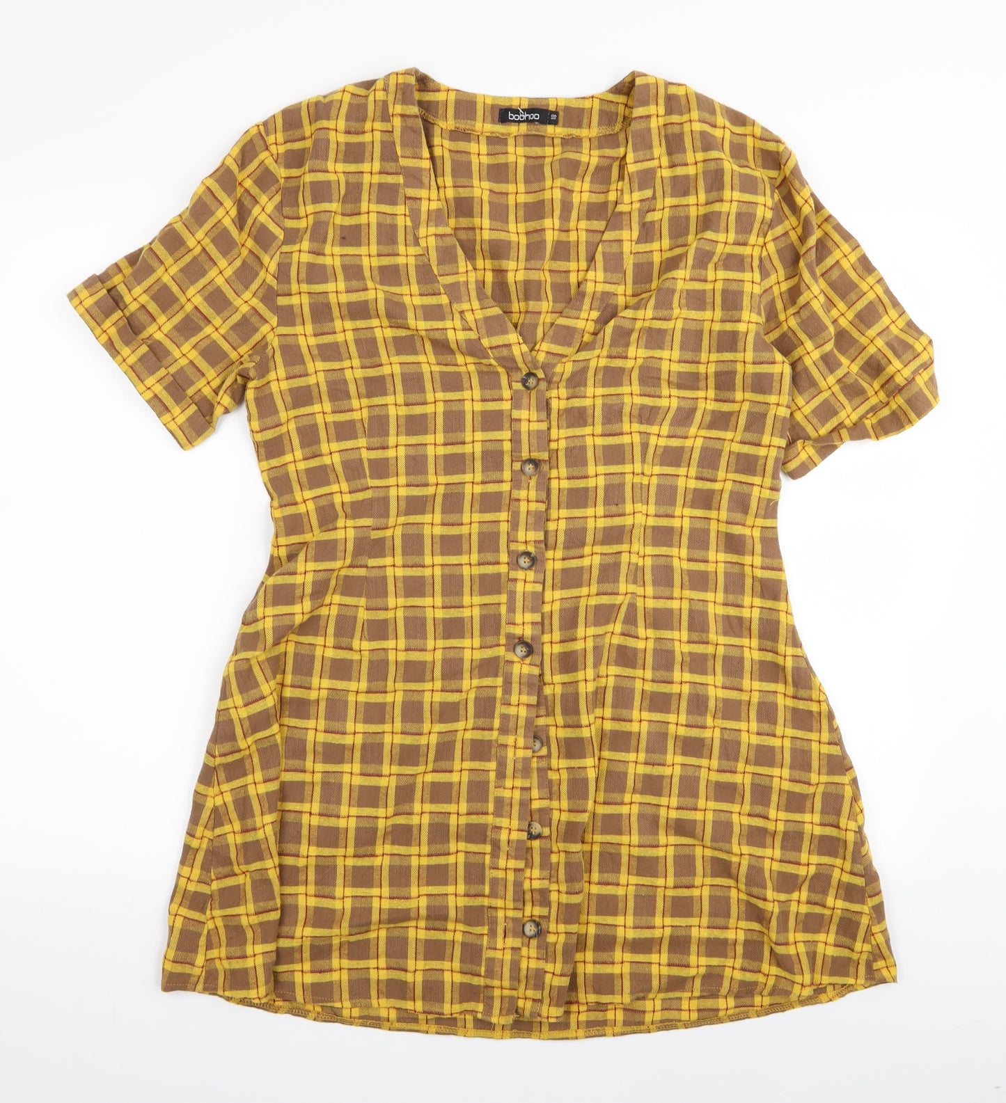 Boohoo Womens Yellow Check  T-Shirt Dress  Size 18