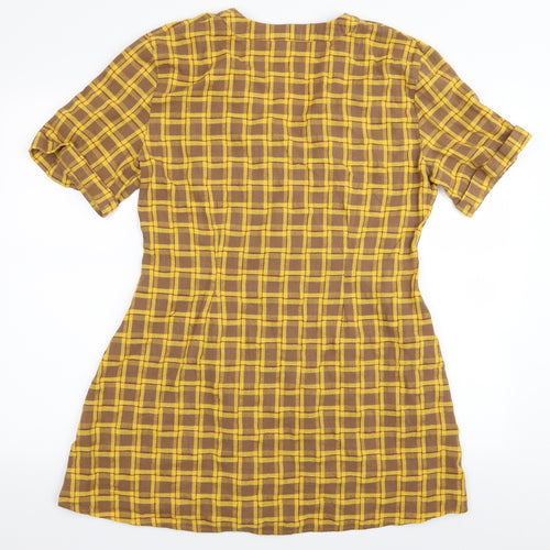 Boohoo Womens Yellow Check  T-Shirt Dress  Size 18