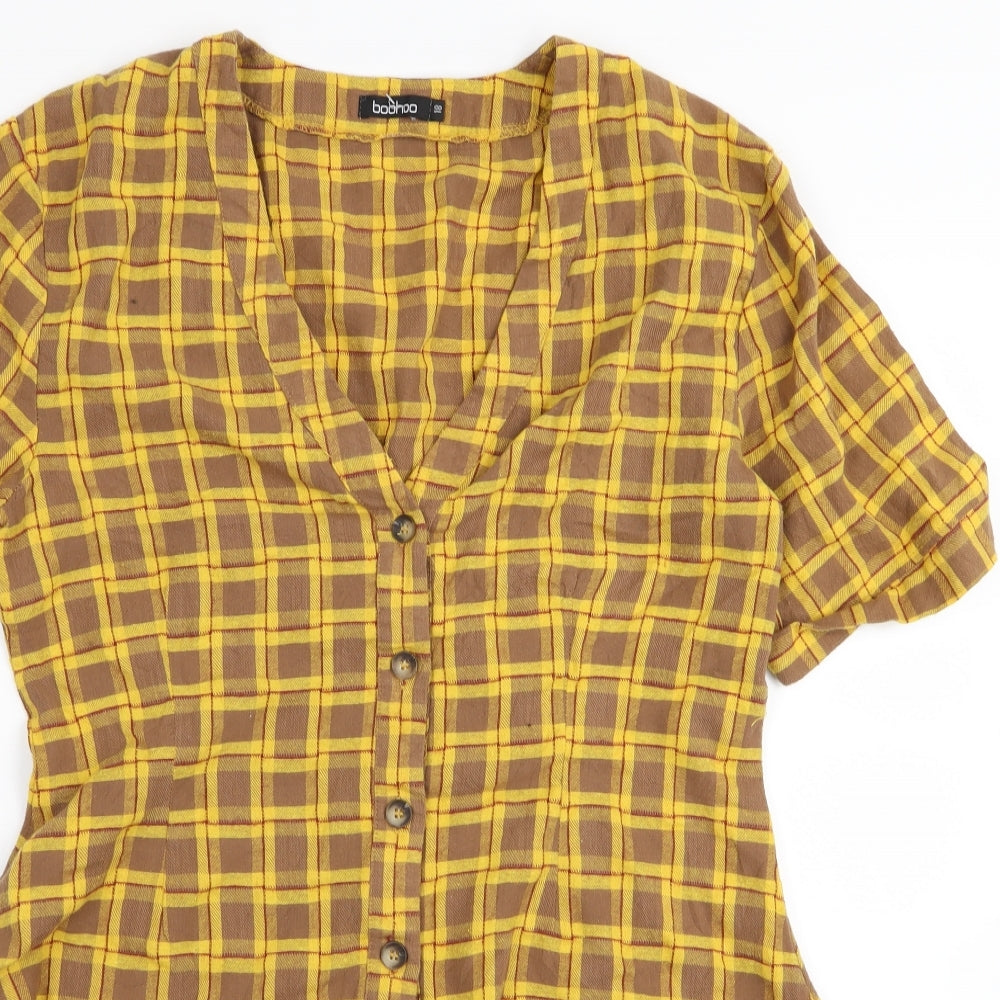 Boohoo Womens Yellow Check  T-Shirt Dress  Size 18