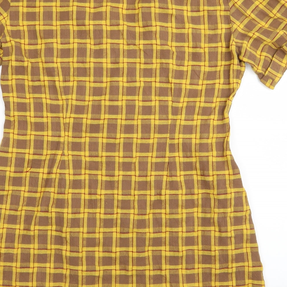 Boohoo Womens Yellow Check  T-Shirt Dress  Size 18