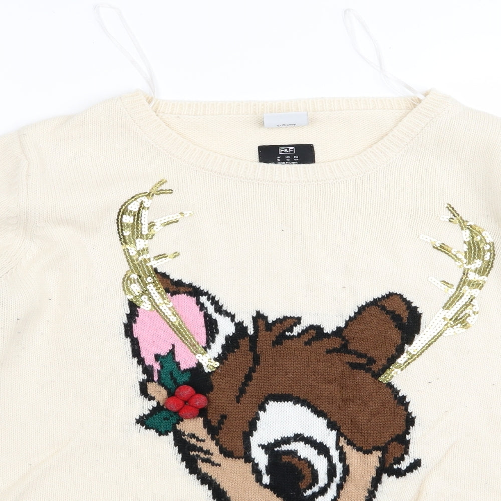 F&F Womens Beige   Pullover Jumper Size 16  - christmas disney