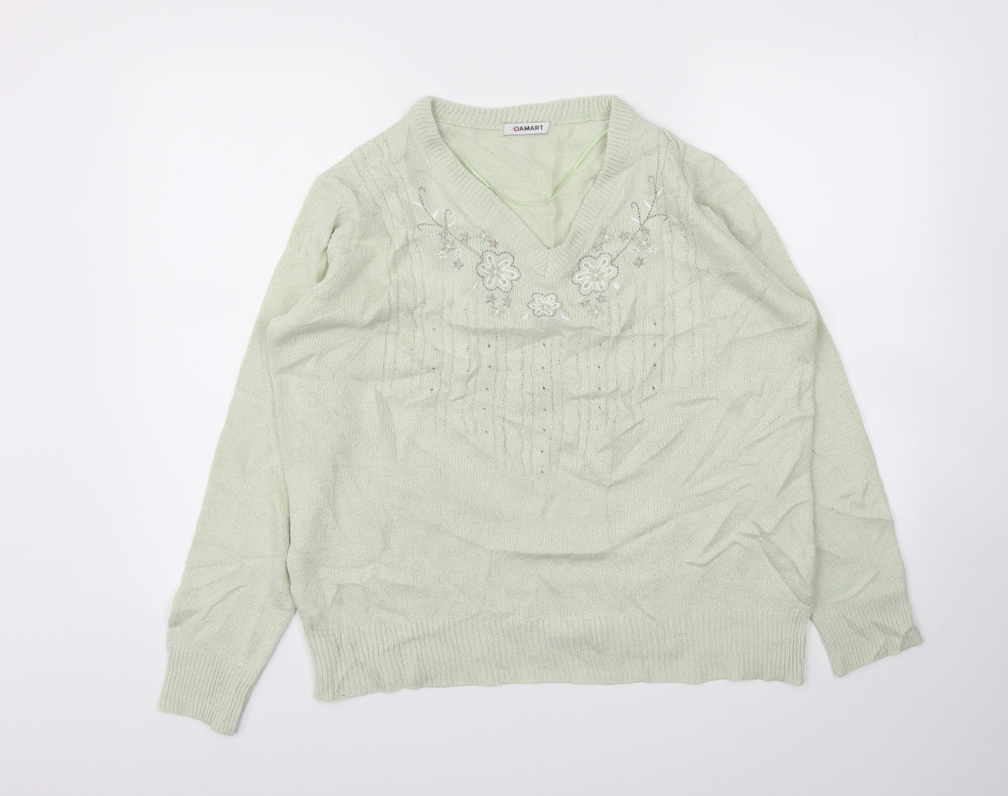 Damart Womens Green Floral  Pullover Jumper Size 14
