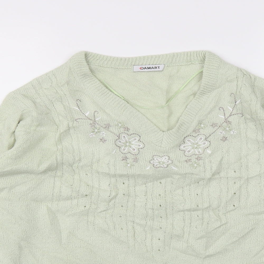 Damart Womens Green Floral  Pullover Jumper Size 14