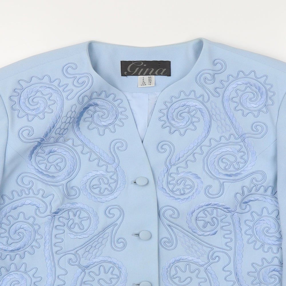Gina Womens Blue Floral  Jacket Blazer Size 14