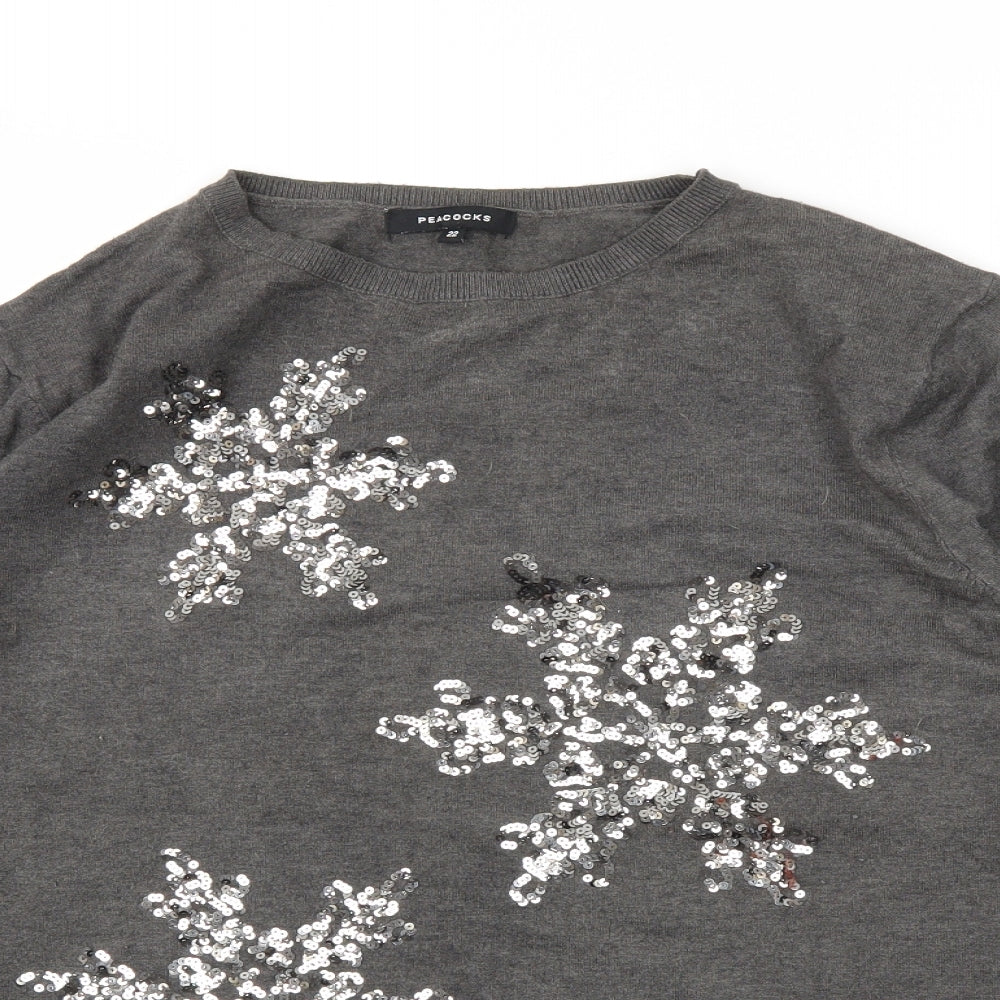 Peacocks Womens Grey Floral  Pullover Jumper Size 22