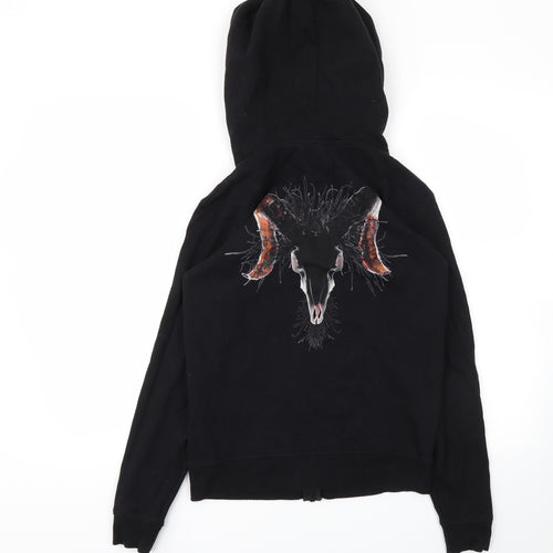 Preworn Womens Black Animal Print  Full Zip Jumper Size S